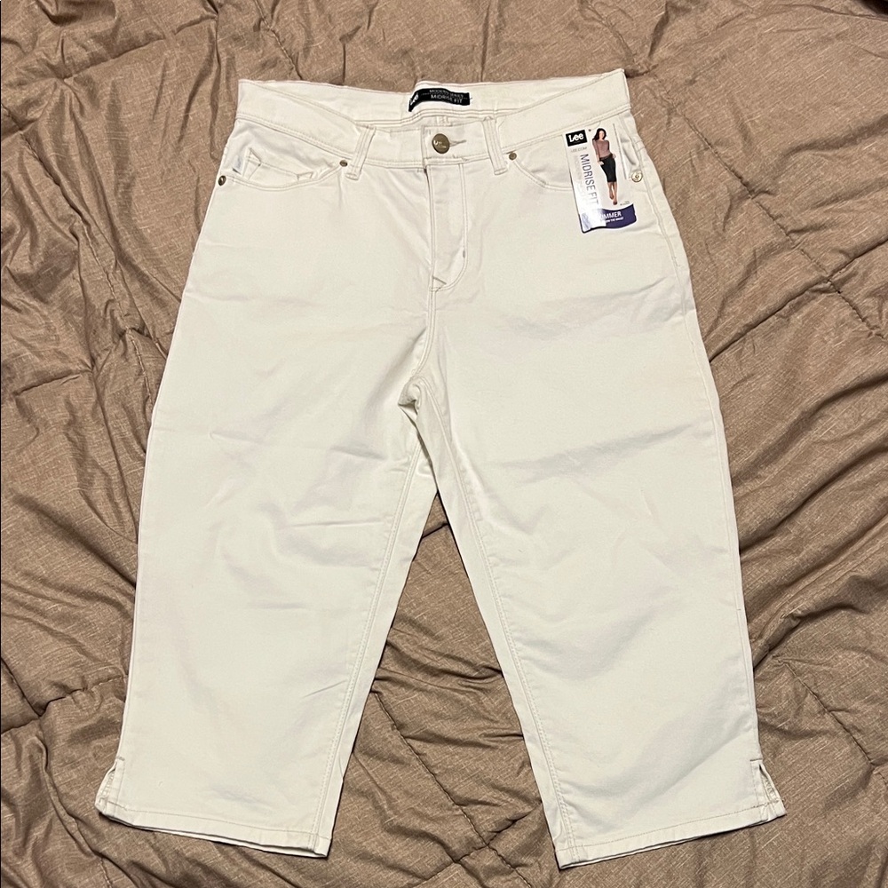 NWT Lee Modern Series White Denim Midrise Skimmer Pants 4